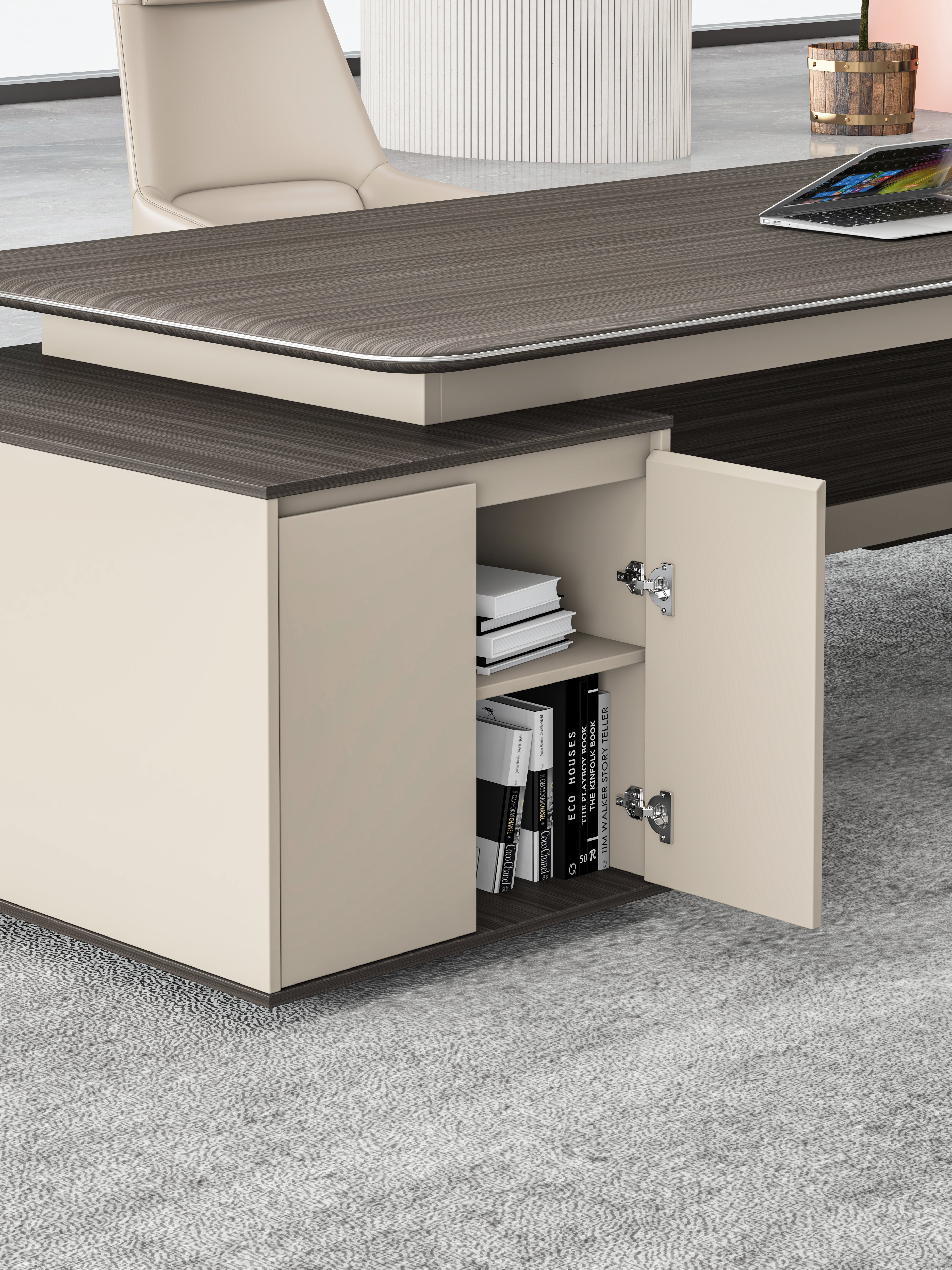 Phantom Executive Desk 1.8m – Ebony & Elegance Grey With LED Panel