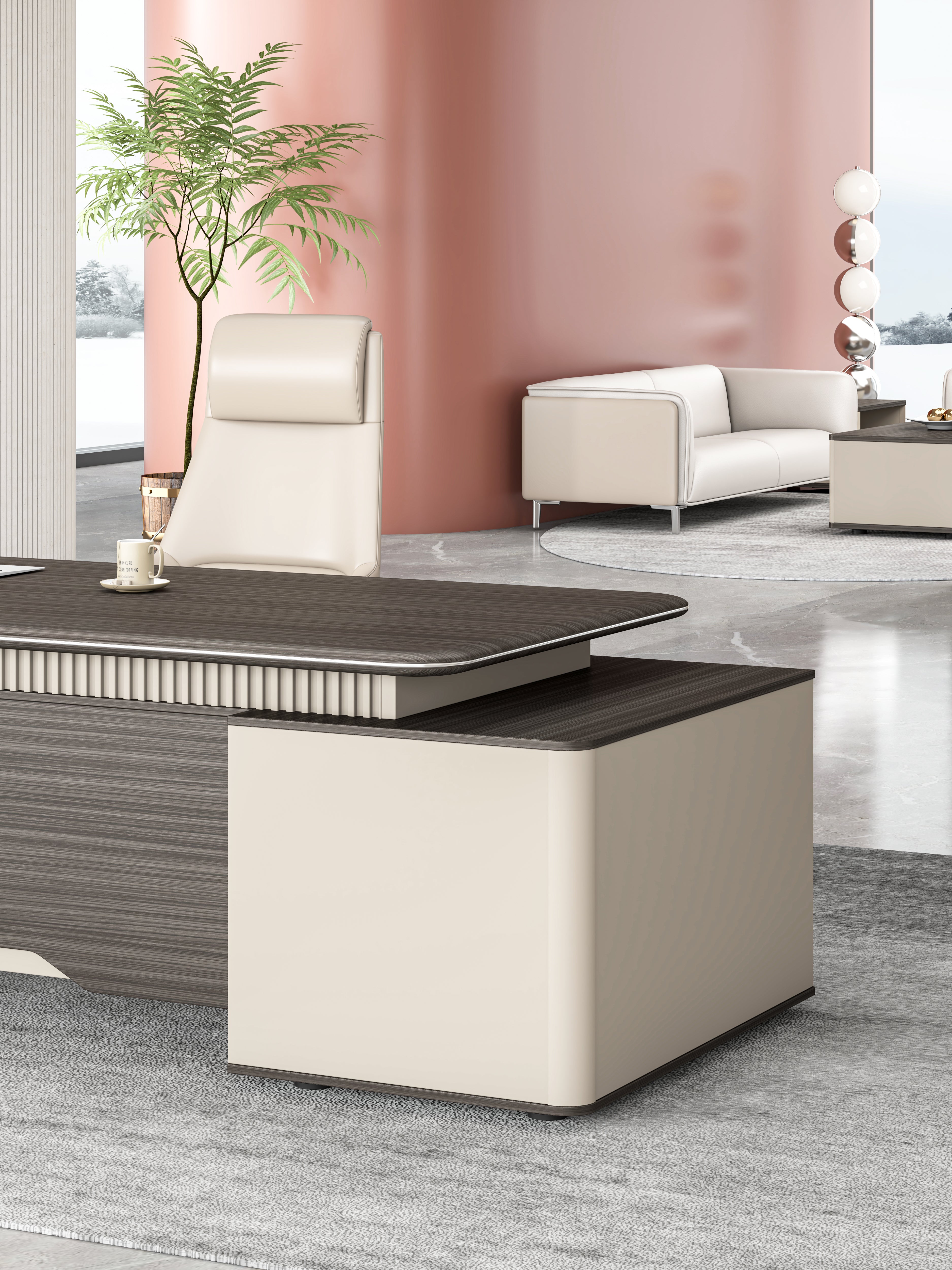 Phantom Executive Desk 1.8m – Ebony & Elegance Grey With LED Panel