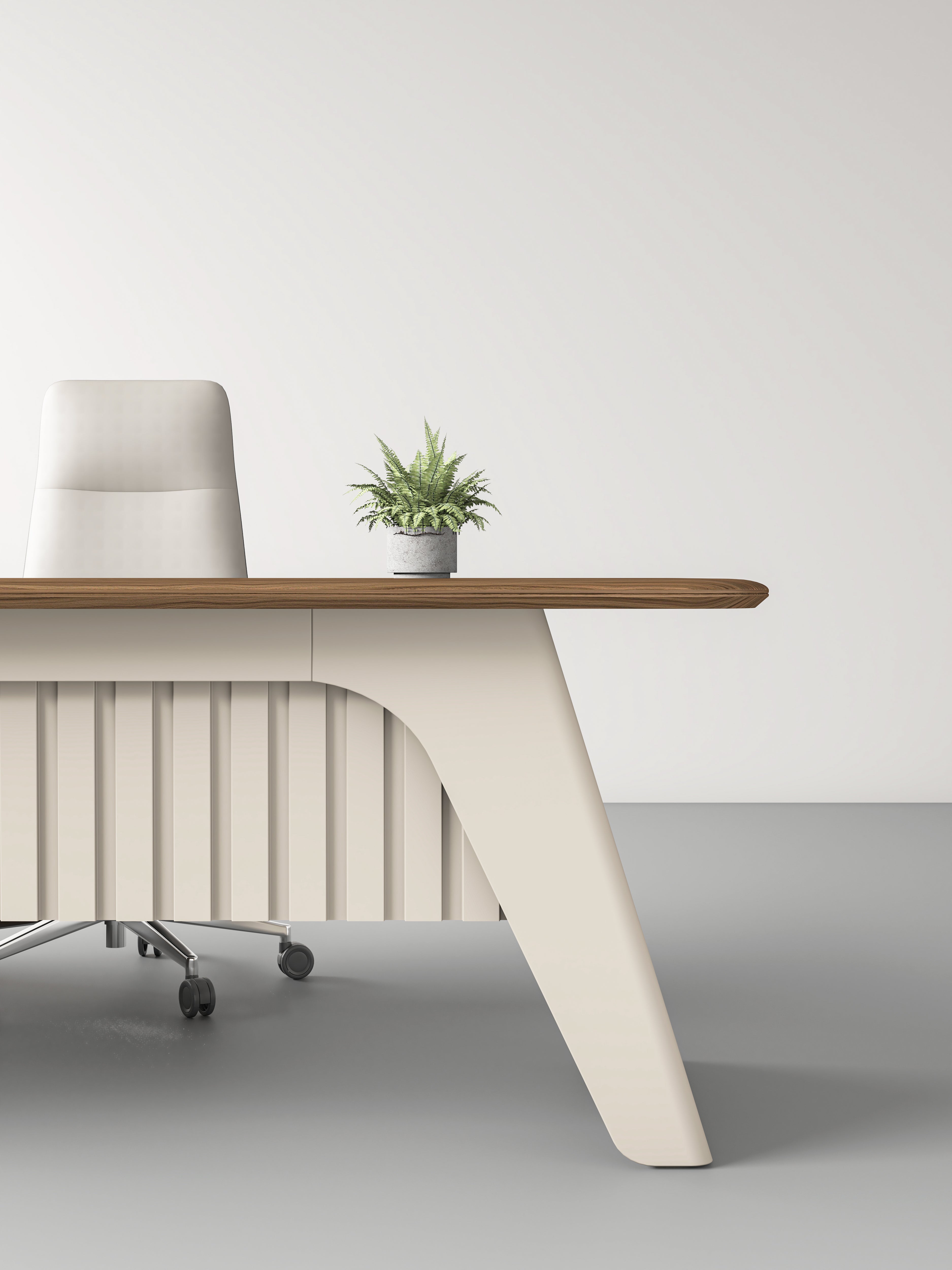 Flinders Executive Desk 2.0m – Walnut & Elegance Grey With LED Panel