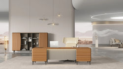 Majestic Oak Executive Office Desk 1.8m Golden Oak & Grey