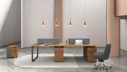 Chancellor Oak 4 Seater Workstation With 4 Cabinets 2.4m -Golden Oak & Grey