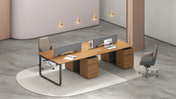 Chancellor Oak 4 Seater Workstation With 4 Cabinets 2.4m -Golden Oak & Grey
