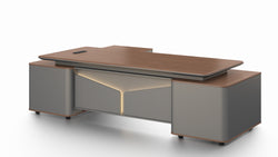 Monarch Executive Desk 2.8m -Brown Walnut & Grey