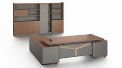 Monarch Executive Desk 2.8m -Brown Walnut & Grey