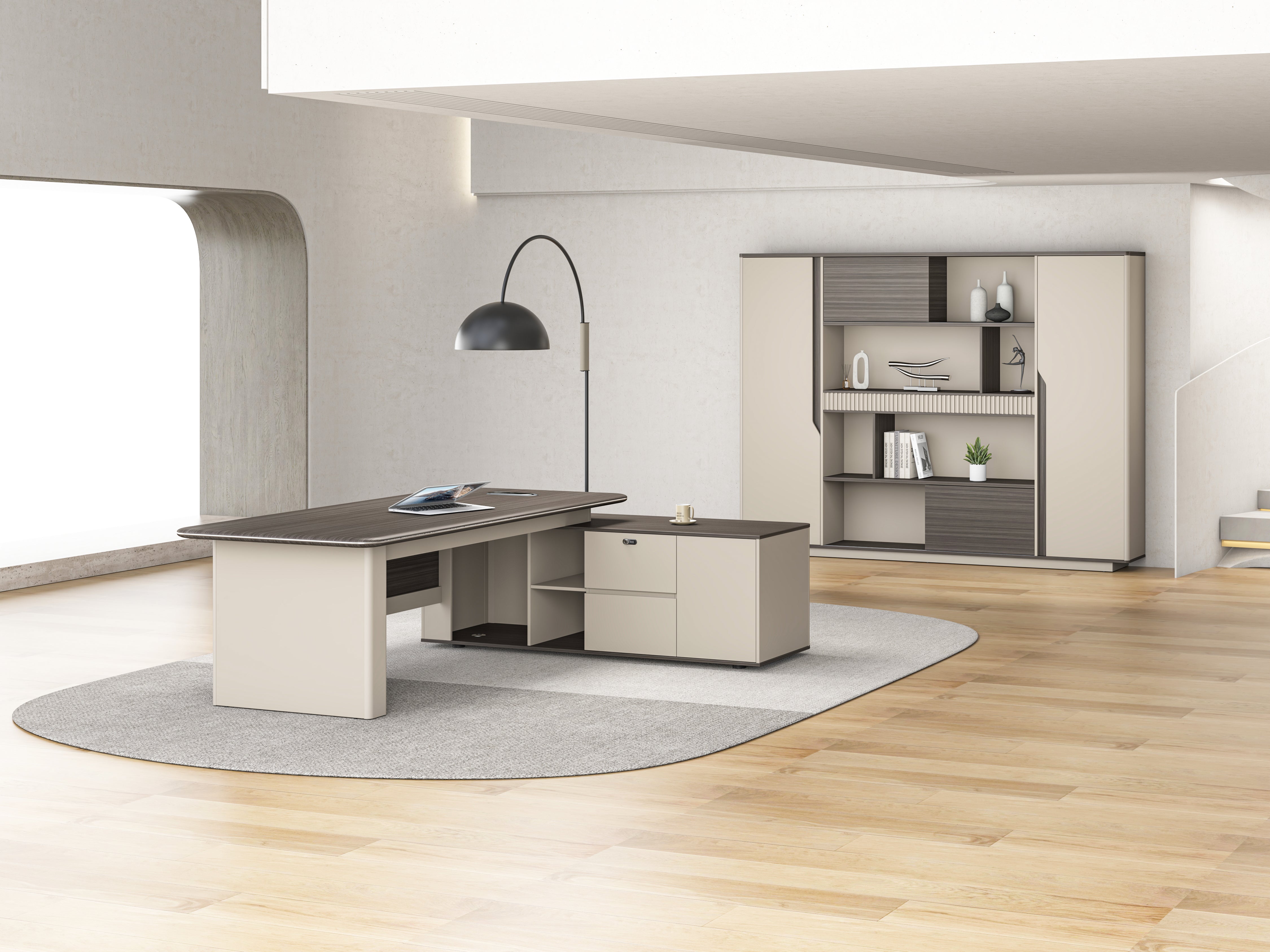 Phantom Executive Desk 2.4m – Ebony & Elegance Grey With LED Panel