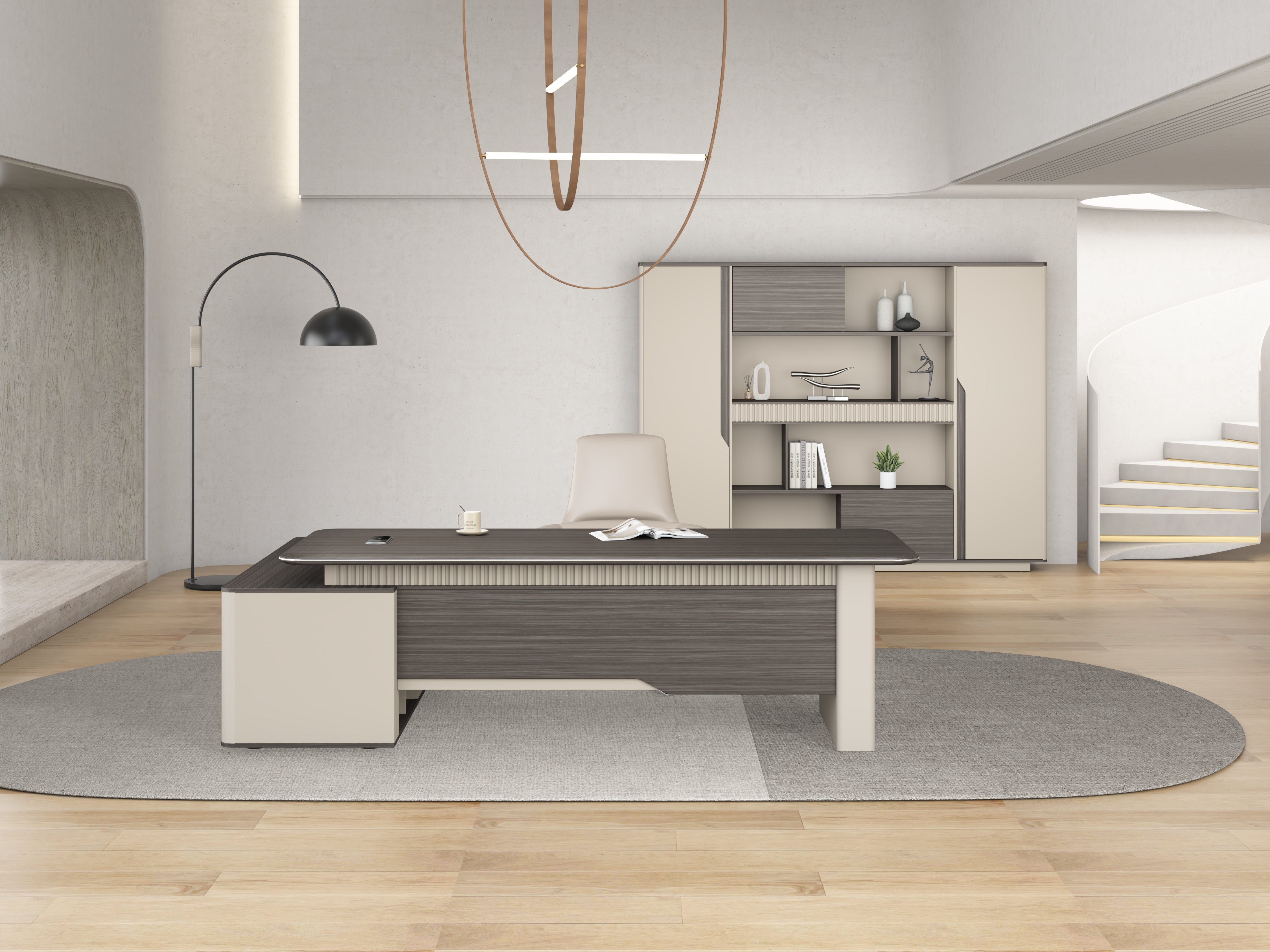 Phantom Executive Desk 1.8m – Ebony & Elegance Grey With LED Panel