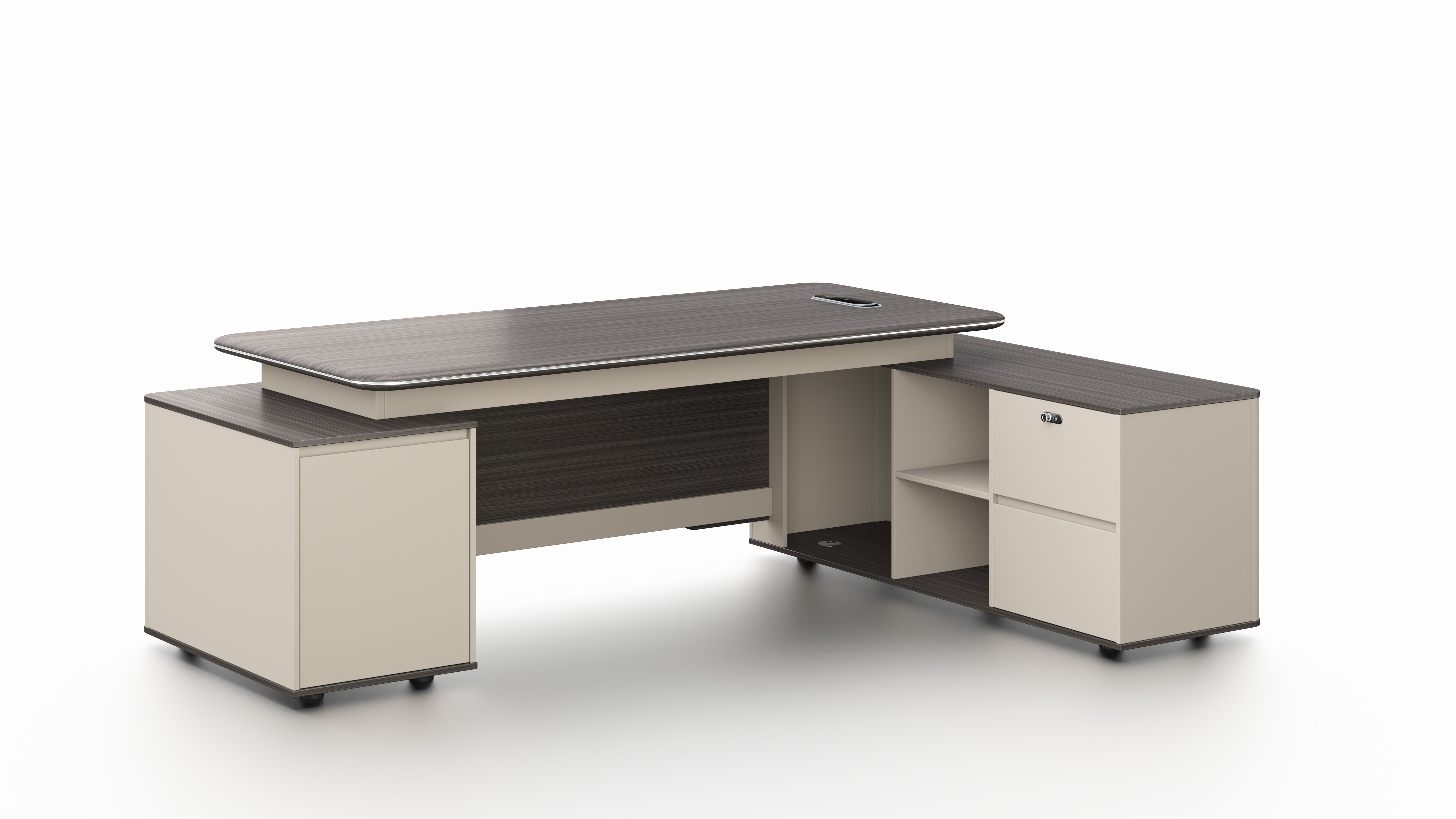 Phantom Grand Executive Desk 2.4m – Ebony & Elegance Grey With LED Panel
