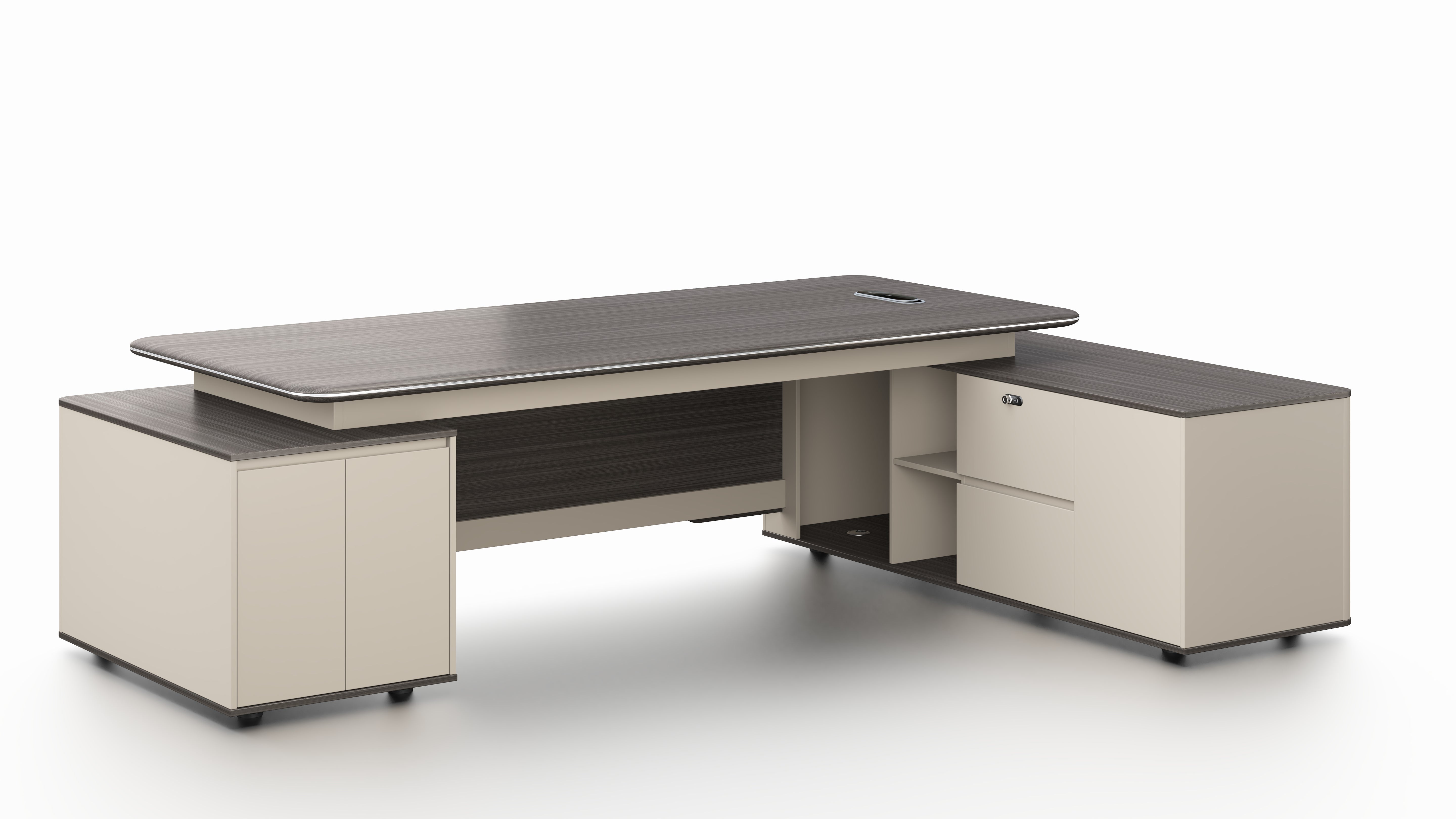 Phantom Grand Executive Desk 2.4m – Ebony & Elegance Grey With LED Panel