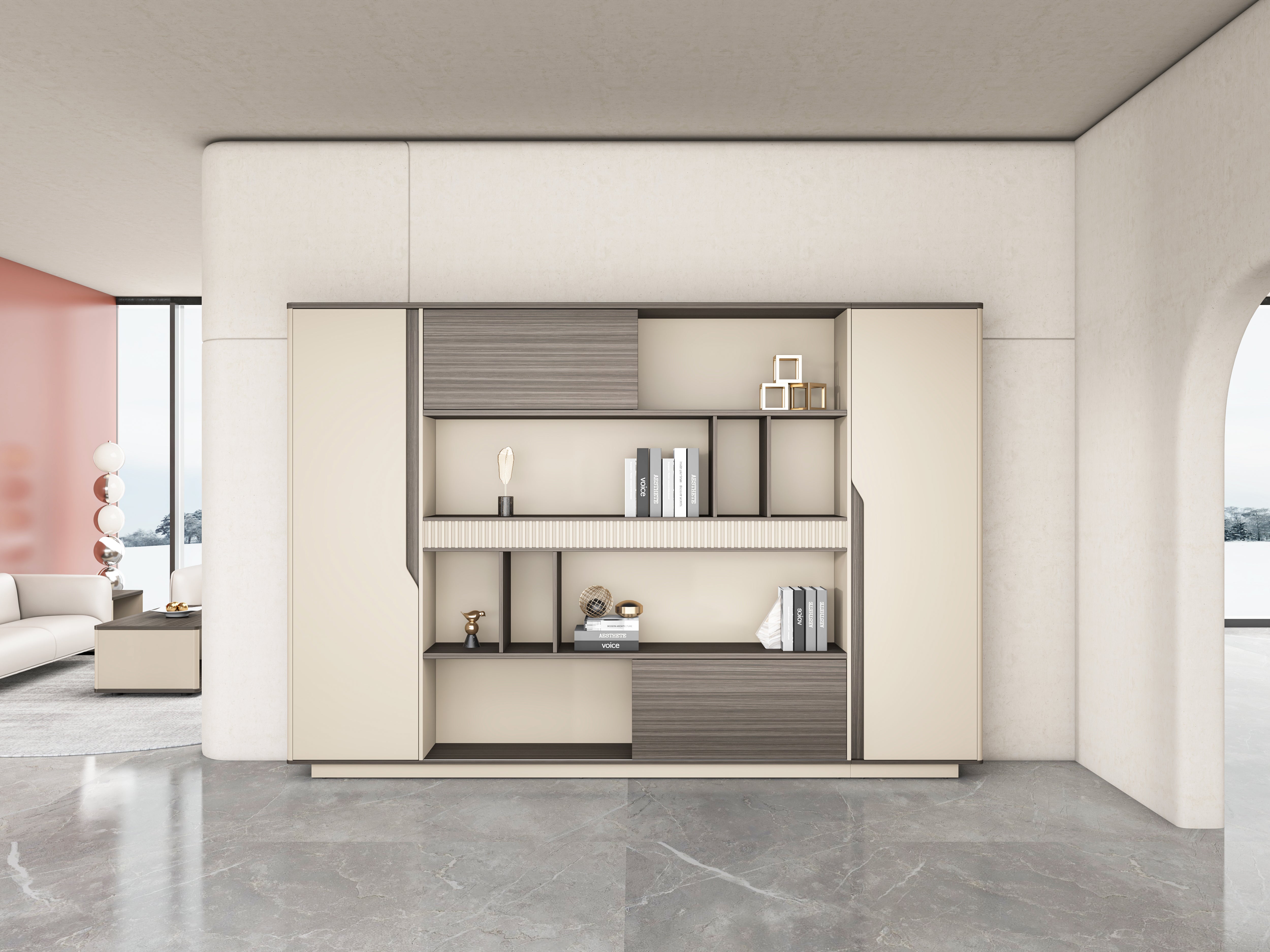 Phantom Storage Cabinet 2.8m – Ebony & Elegance Grey With LED