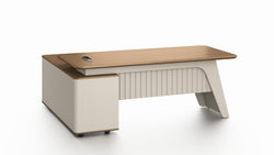 Flinders Executive Desk 2.0m – Walnut & Elegance Grey With LED Panel