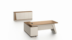 Flinders Executive Desk 2.0m – Walnut & Elegance Grey With LED Panel