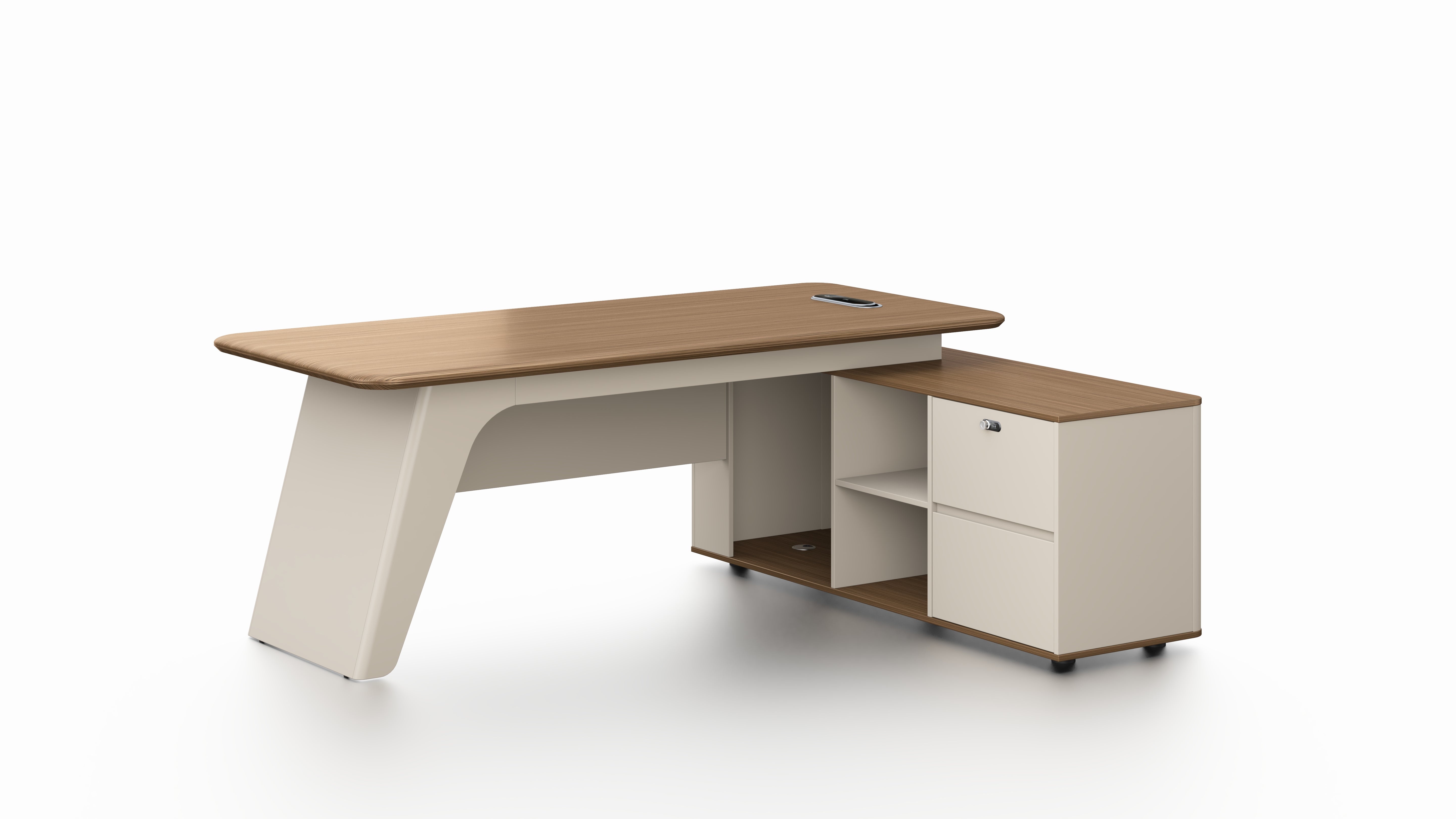Flinders Executive Desk 2.0m – Walnut & Elegance Grey With LED Panel