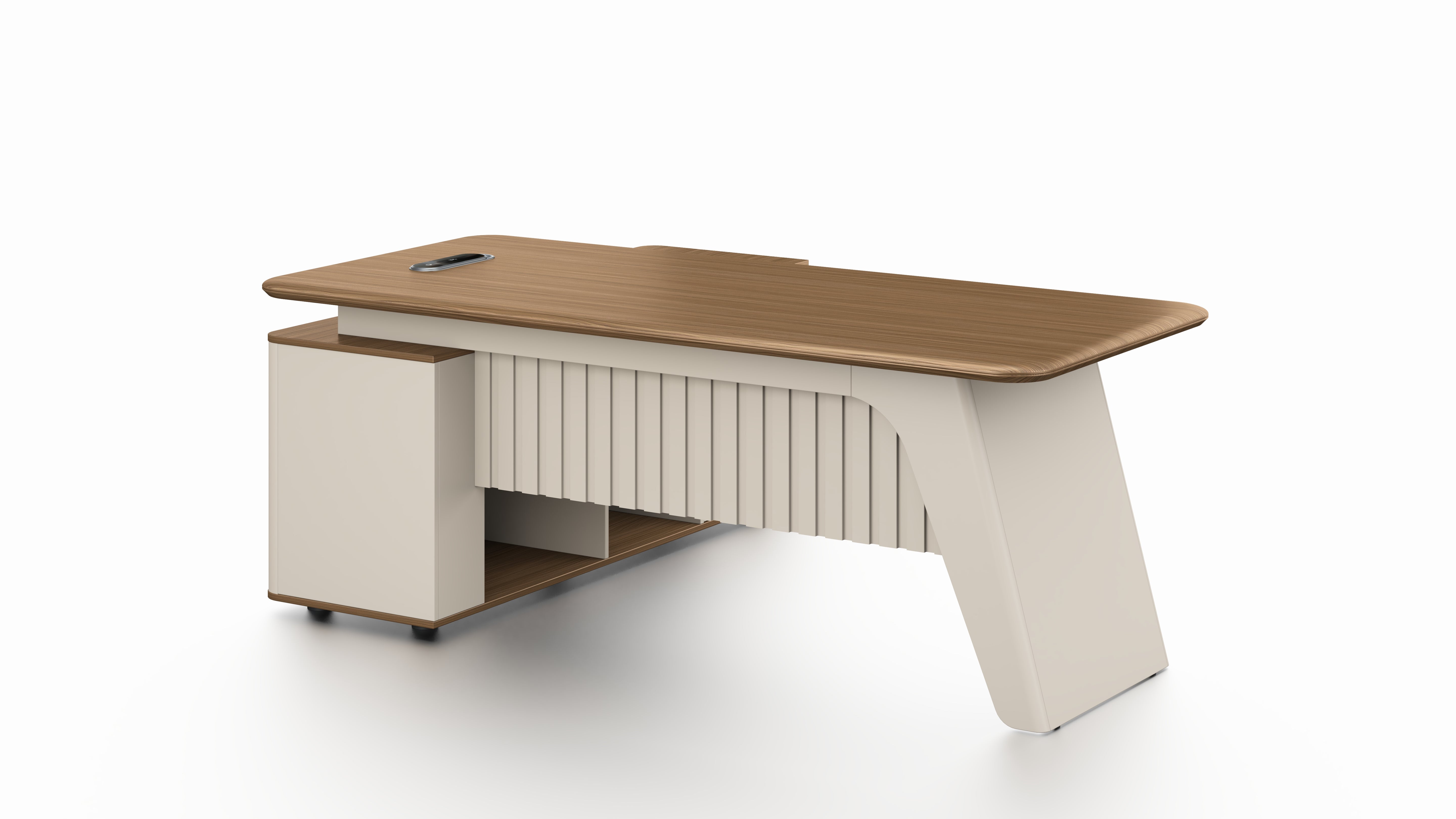 Flinders Executive Desk 2.0m – Walnut & Elegance Grey With LED Panel