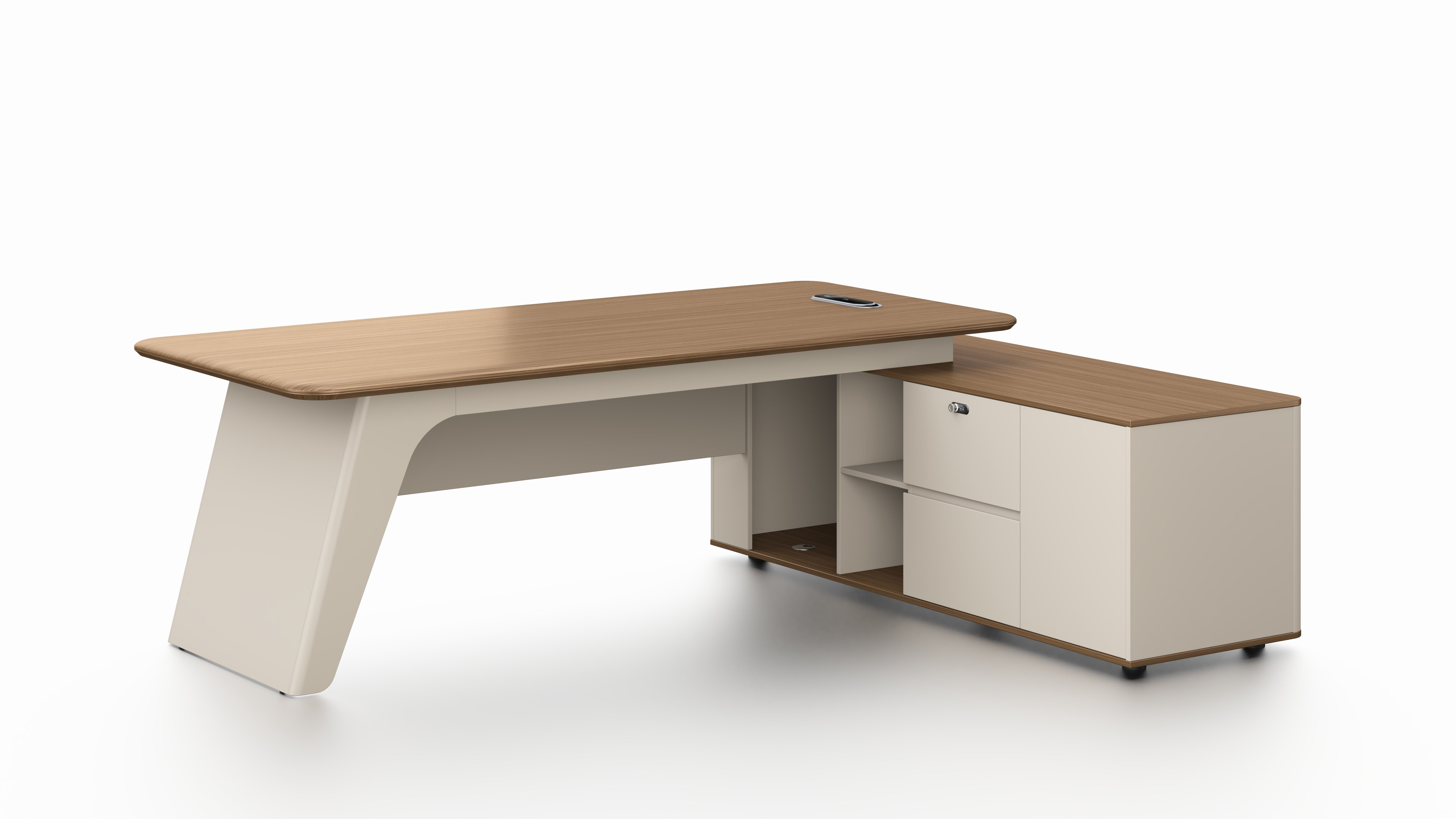 Flinders Executive Desk 2.4m – Walnut & Elegance Grey With LED Panel
