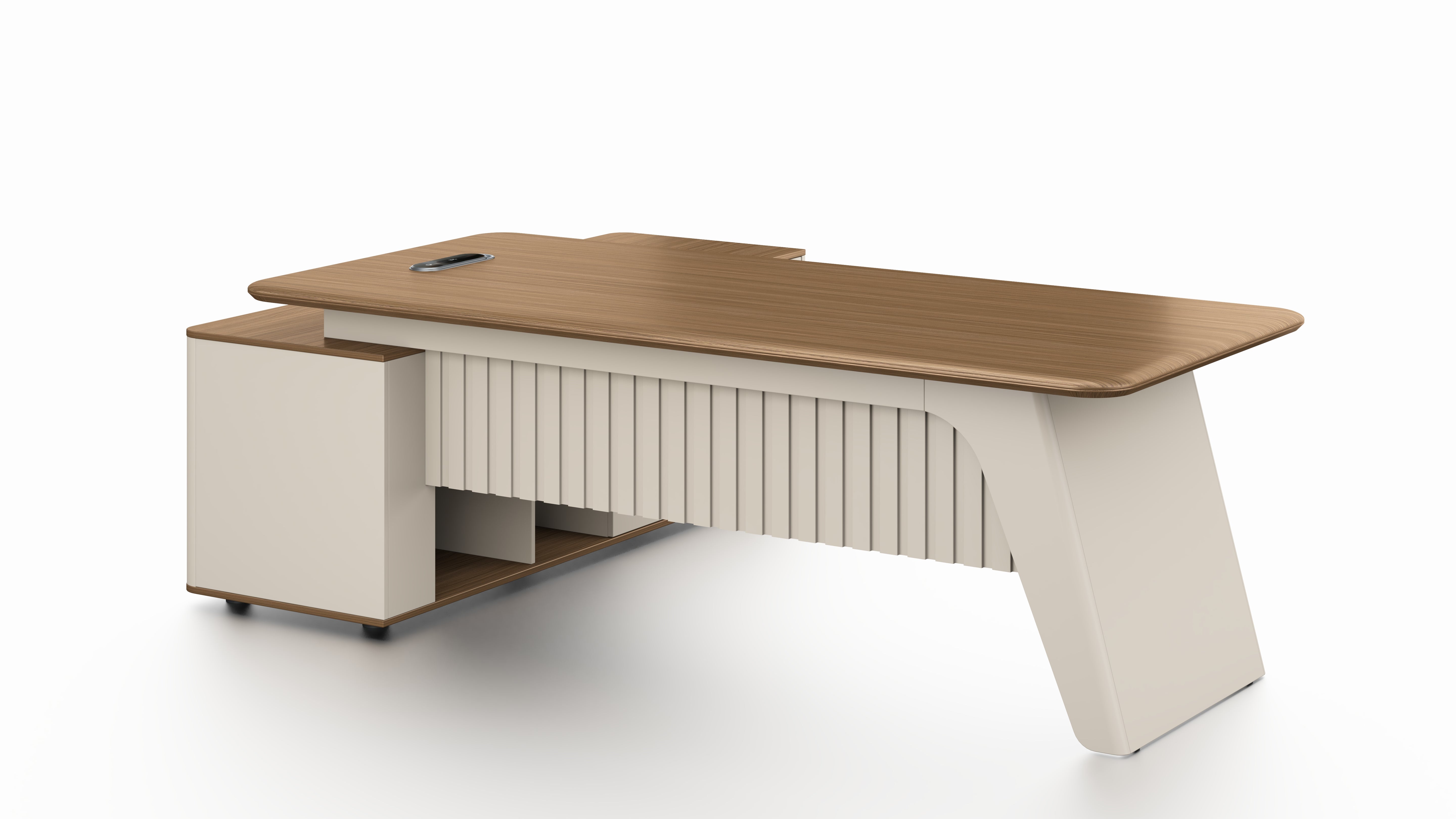 Flinders Executive Desk 2.4m – Walnut & Elegance Grey With LED Panel