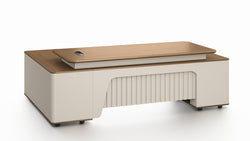 Flinders Grand Executive Desk 2.4m – Walnut & Elegance Grey With LED Panel