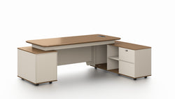 Flinders Grand Executive Desk 2.4m – Walnut & Elegance Grey With LED Panel