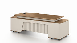 Flinders Grand Executive Desk 2.4m – Walnut & Elegance Grey With LED Panel