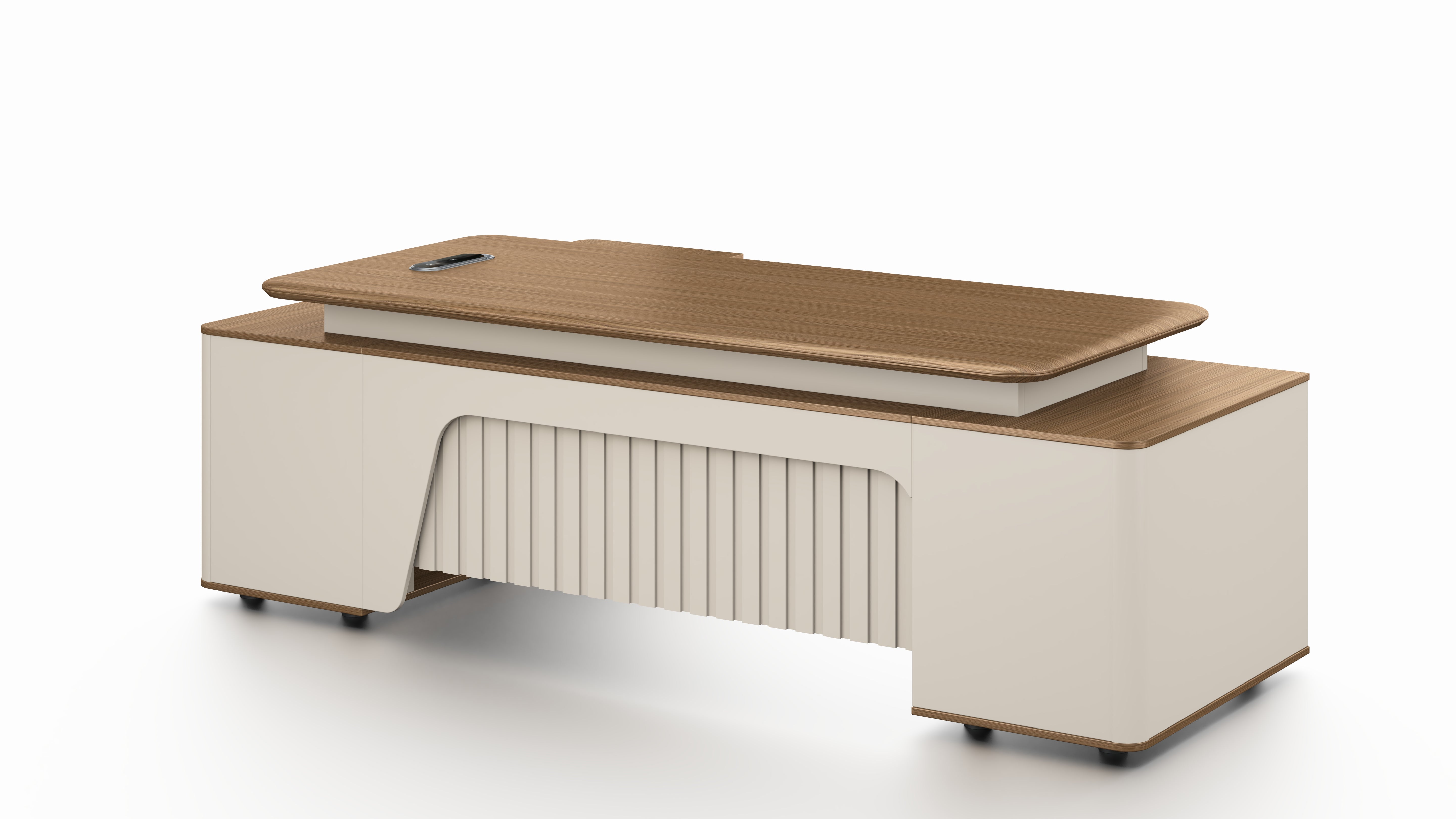 Flinders Grand Executive Desk 2.4m – Walnut & Elegance Grey With LED Panel