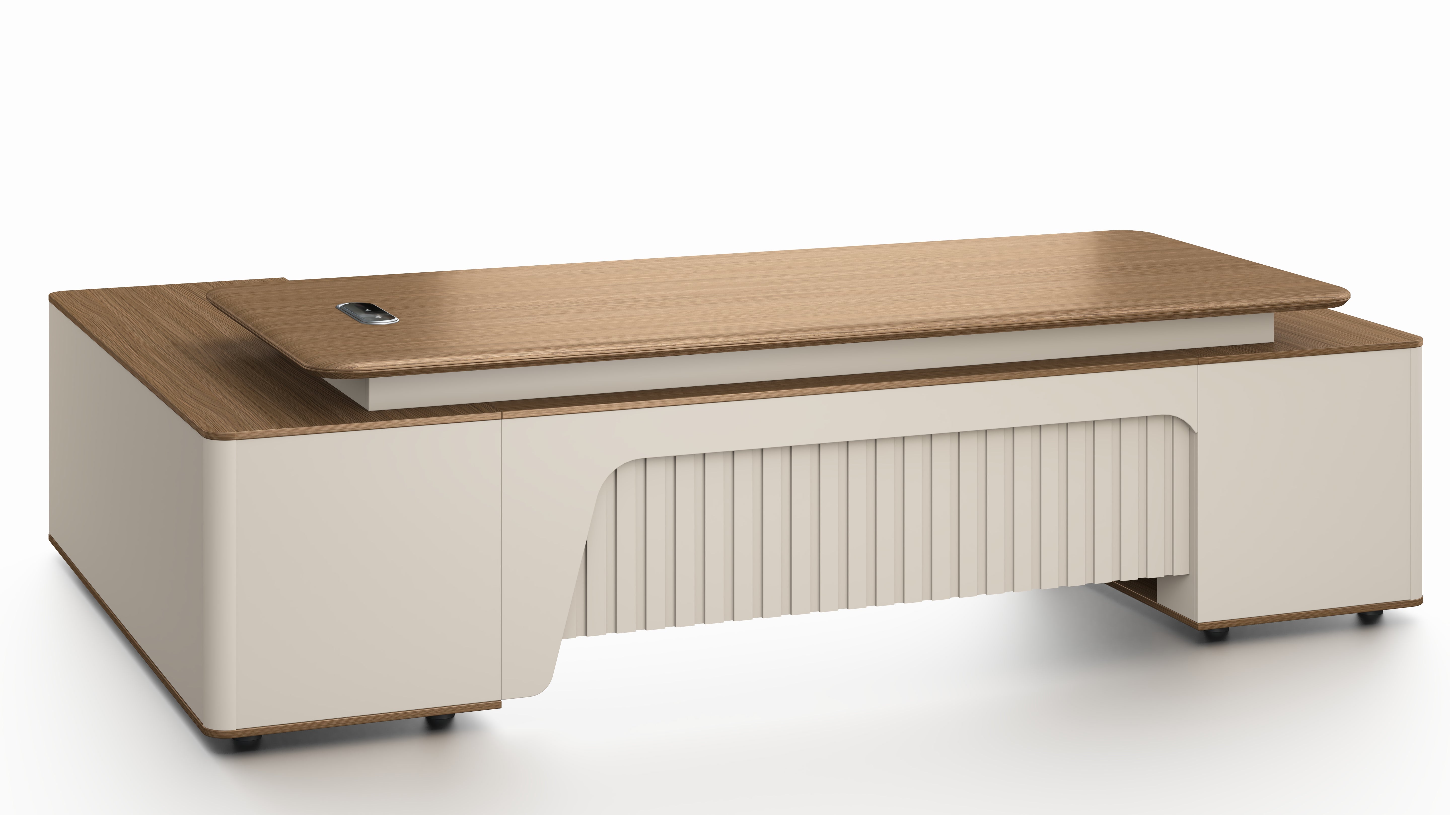 Flinders Grand Executive Desk 2.8m – Walnut & Elegance Grey With LED Panel