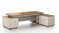Flinders Grand Executive Desk 2.8m – Walnut & Elegance Grey With LED Panel