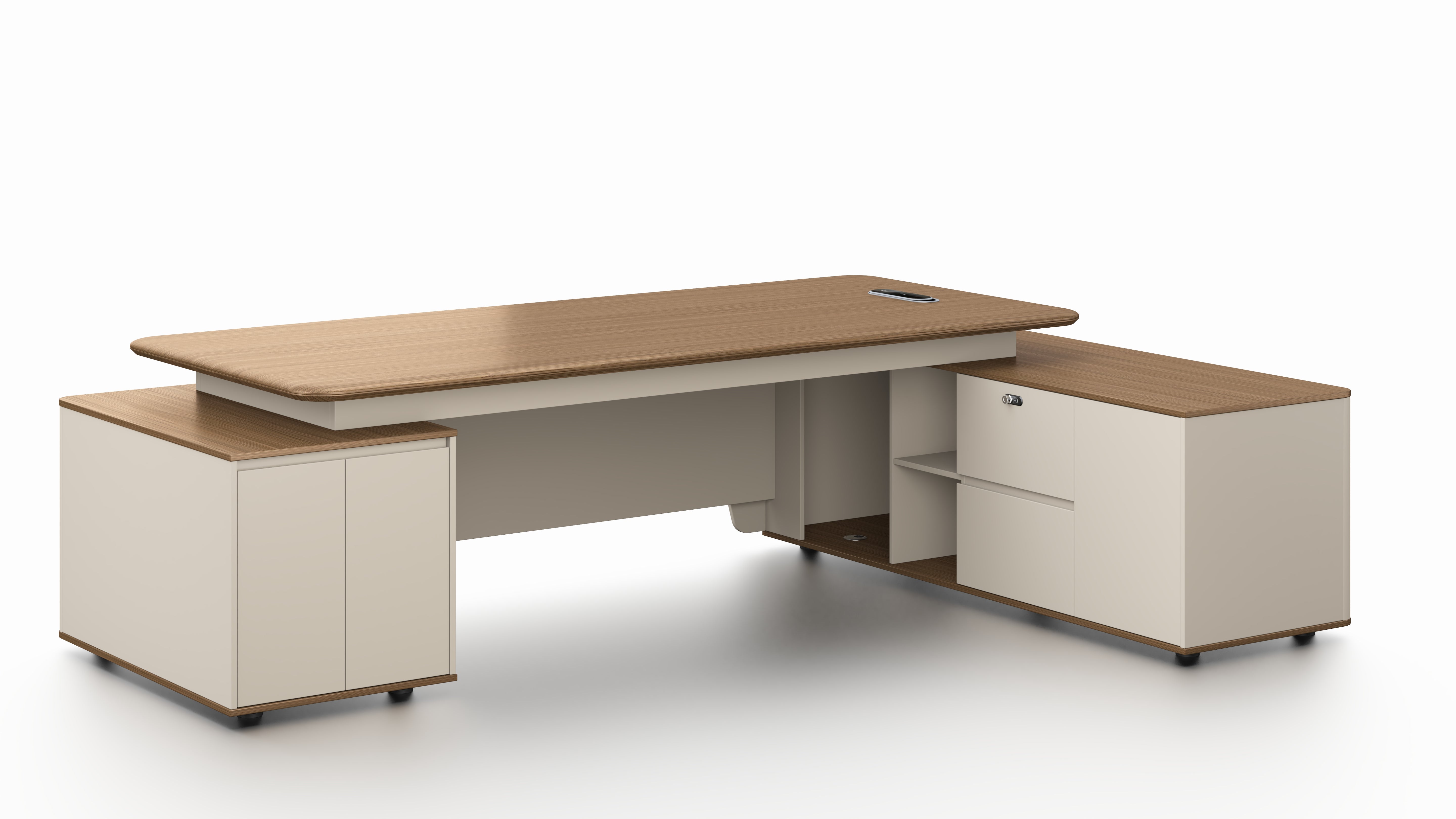 Flinders Grand Executive Desk 2.8m – Walnut & Elegance Grey With LED Panel
