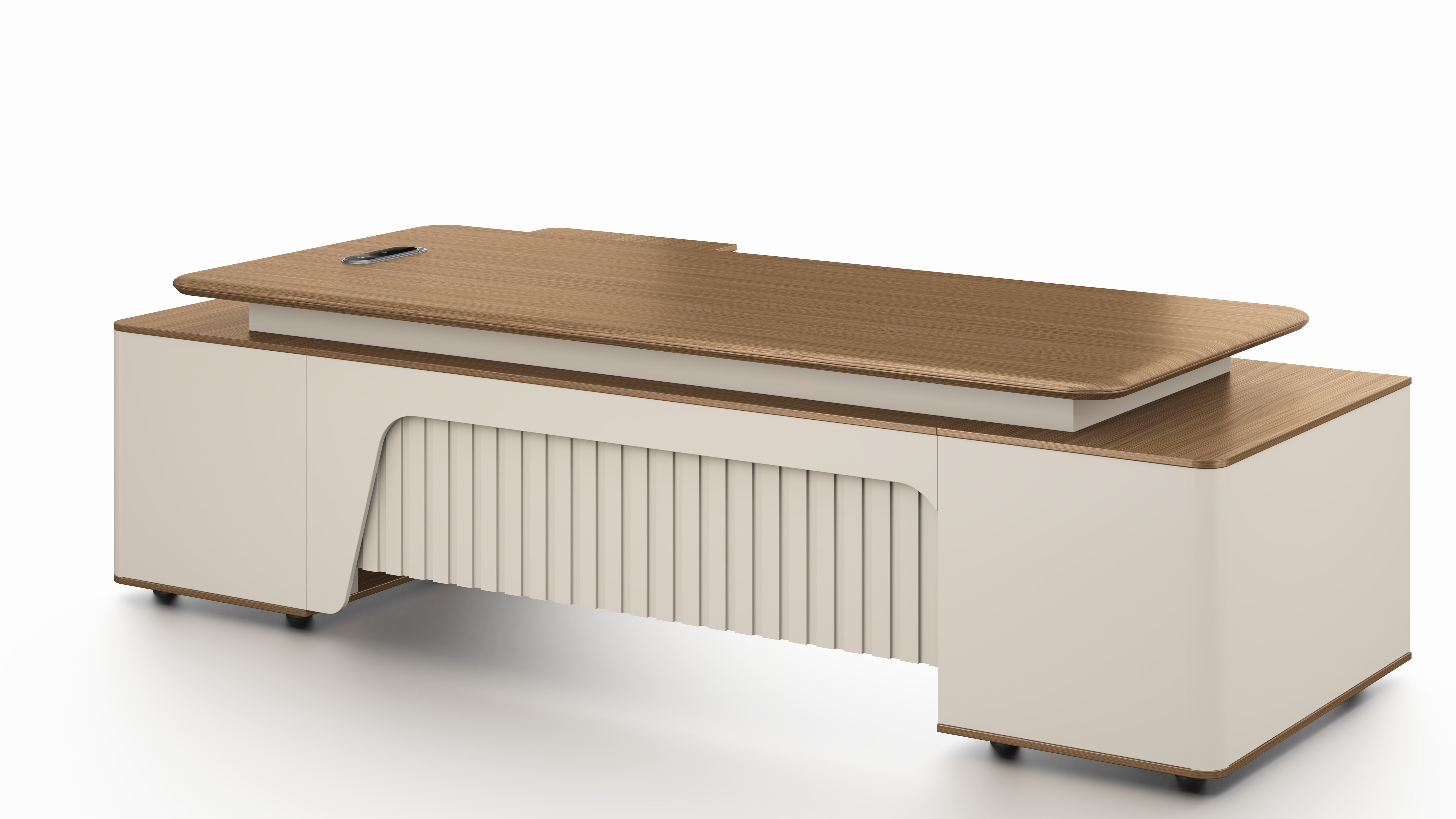 Flinders Grand Executive Desk 2.8m – Walnut & Elegance Grey With LED Panel