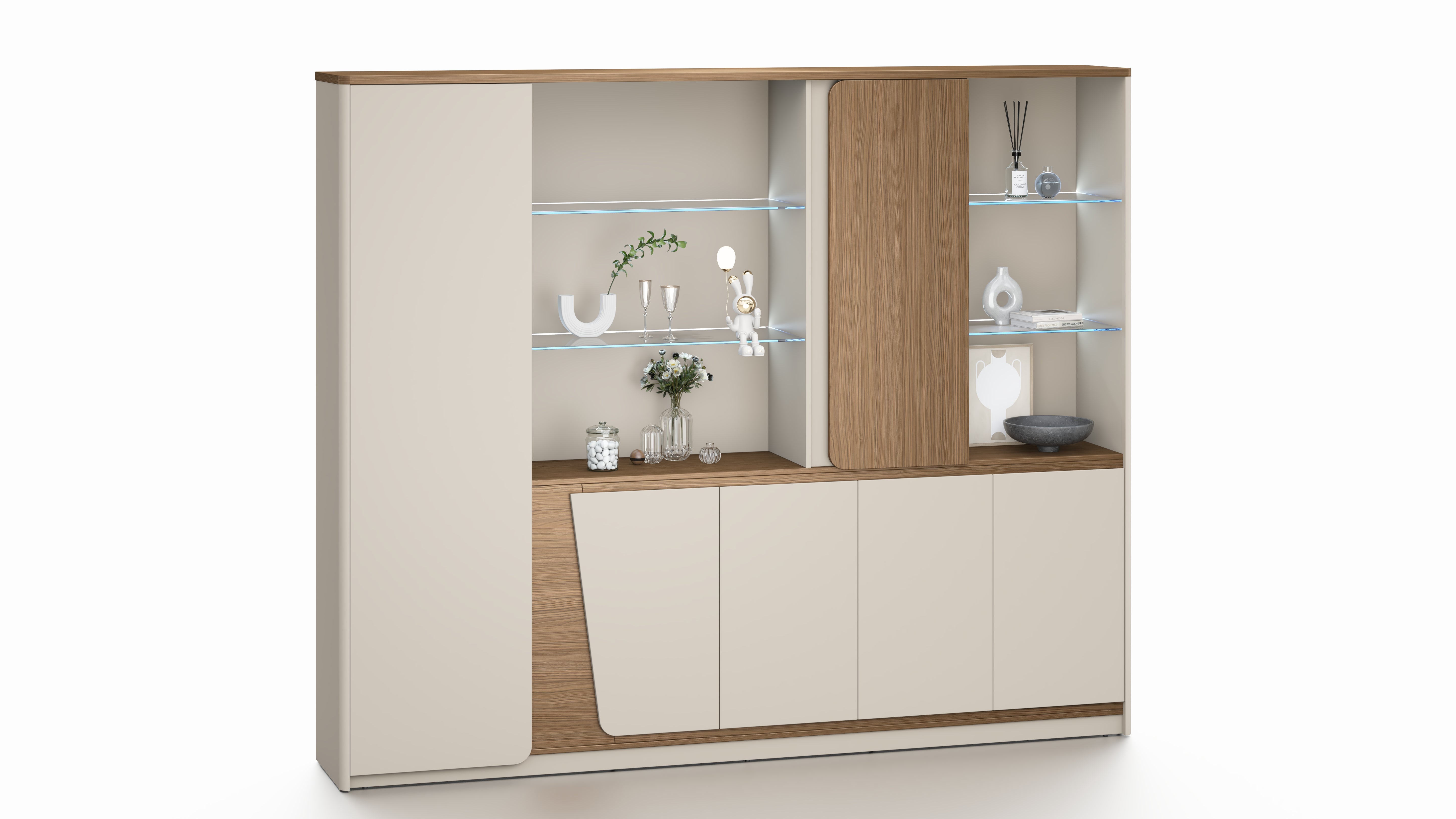 Flinders Storage Cabinet 2.4m – Walnut & Elegance Grey