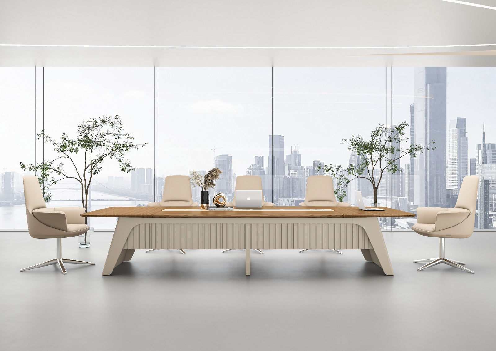 Flinders Conference Table 3.6m x 1.4m Walnut & Elegance Grey–With Wire Management System
