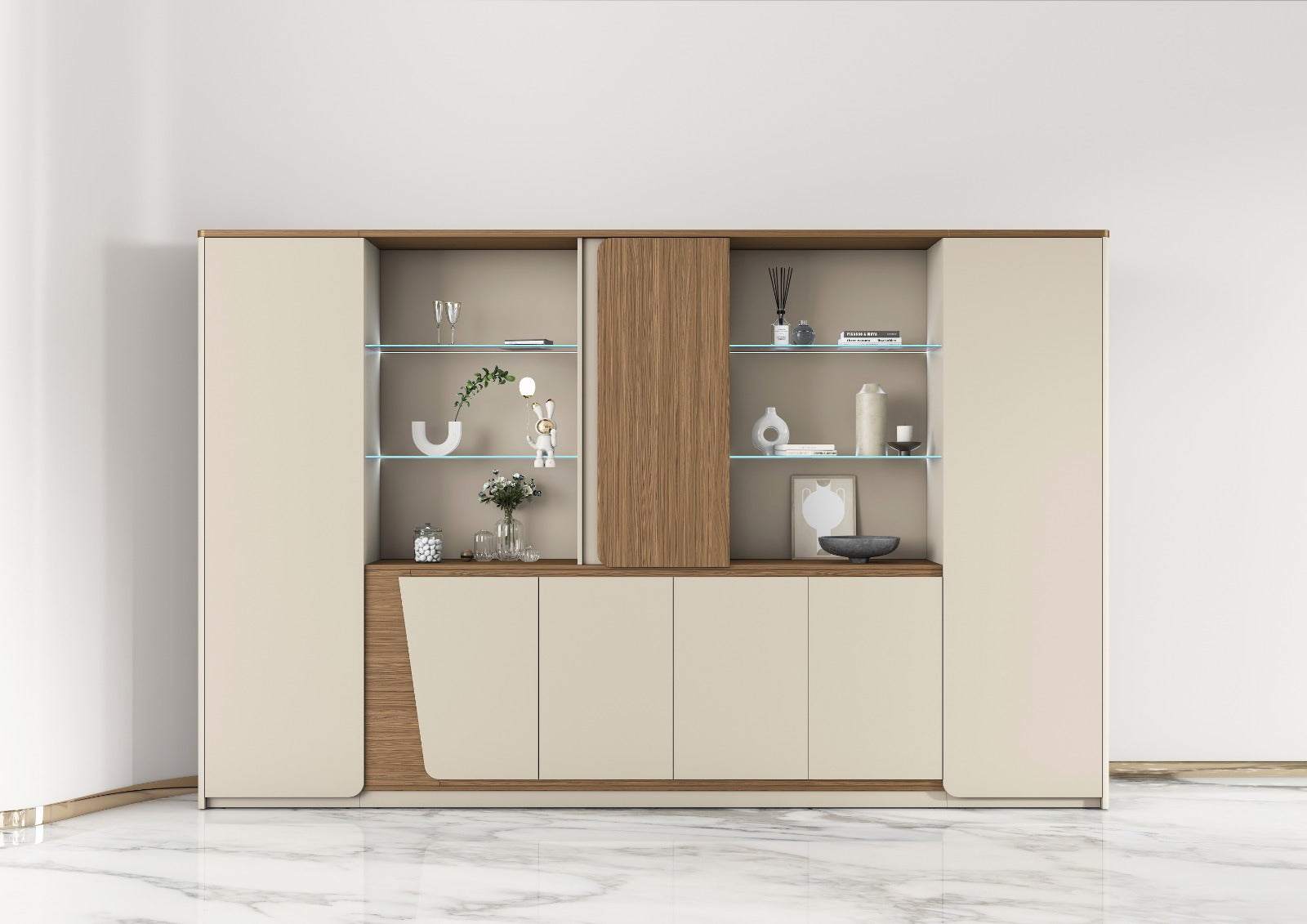 Flinders Storage Cabinet 3.0m – Walnut & Elegance Grey