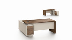 Empire Executive Desk 2.0m-Walnut & Beige Grey with LED Panel