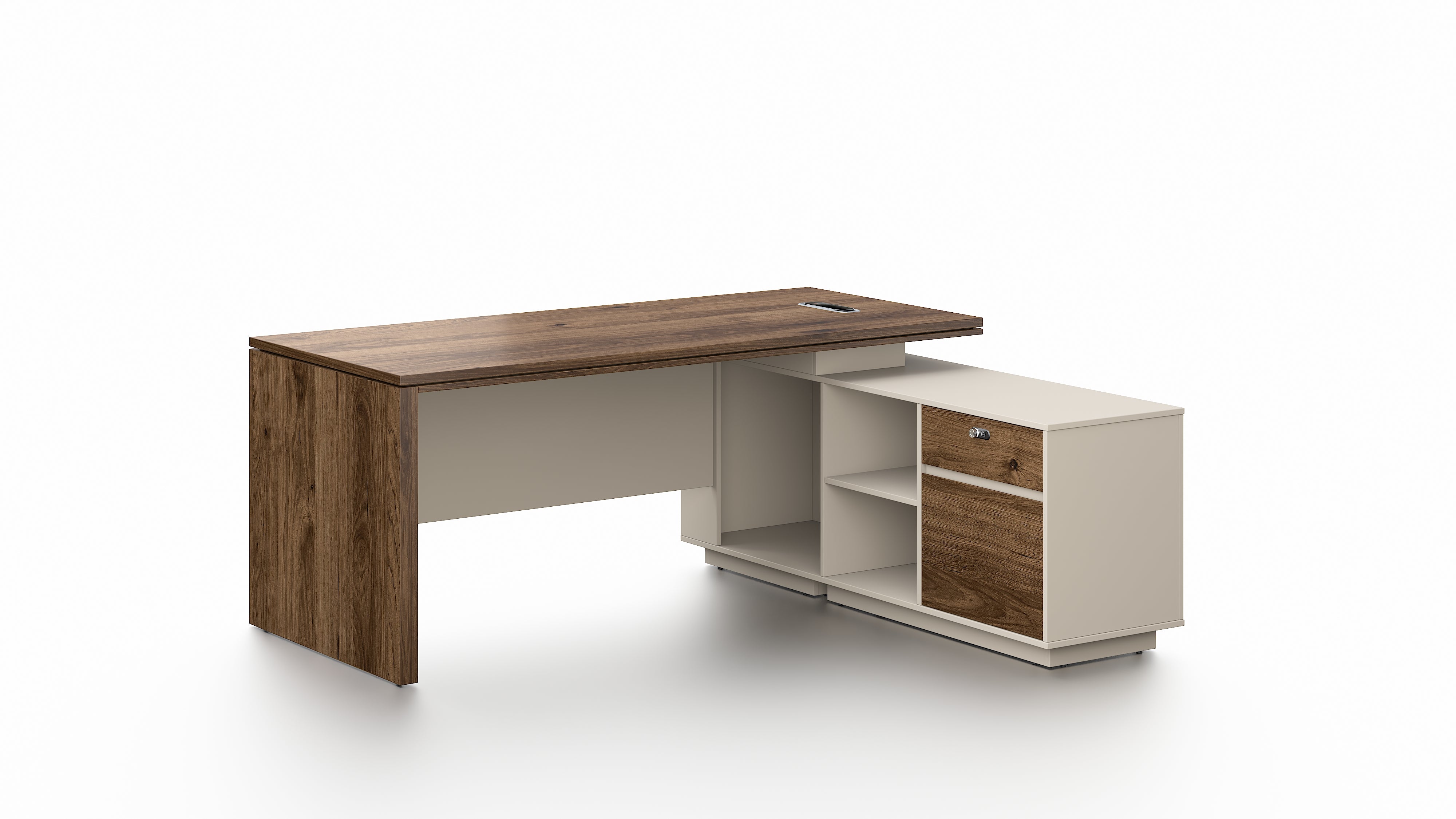 Empire Executive Desk 2.0m-Walnut & Beige Grey with LED Panel