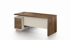 Empire Executive Desk 2.0m-Walnut & Beige Grey with LED Panel