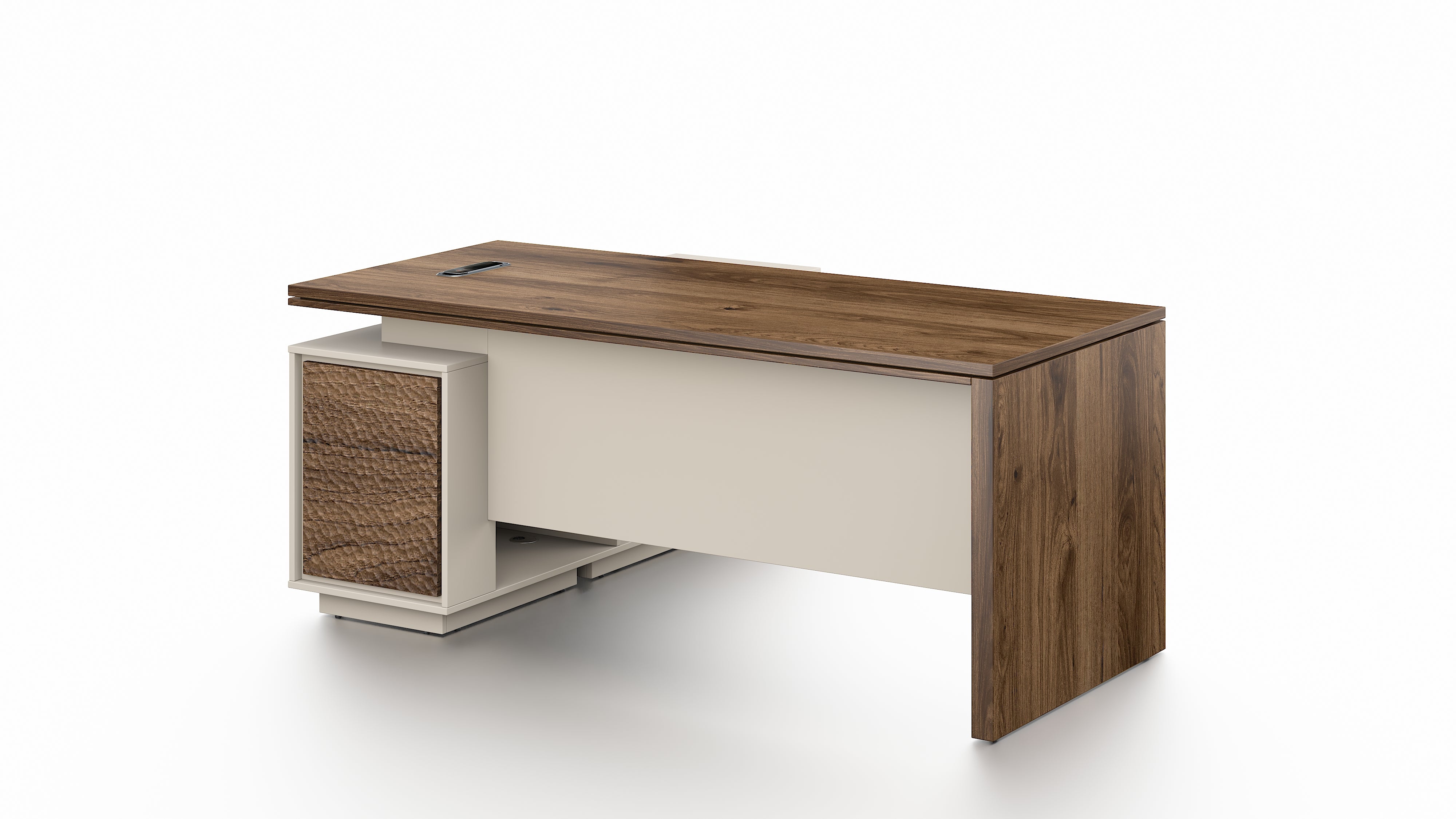 Empire Executive Desk 2.0m-Walnut & Beige Grey with LED Panel