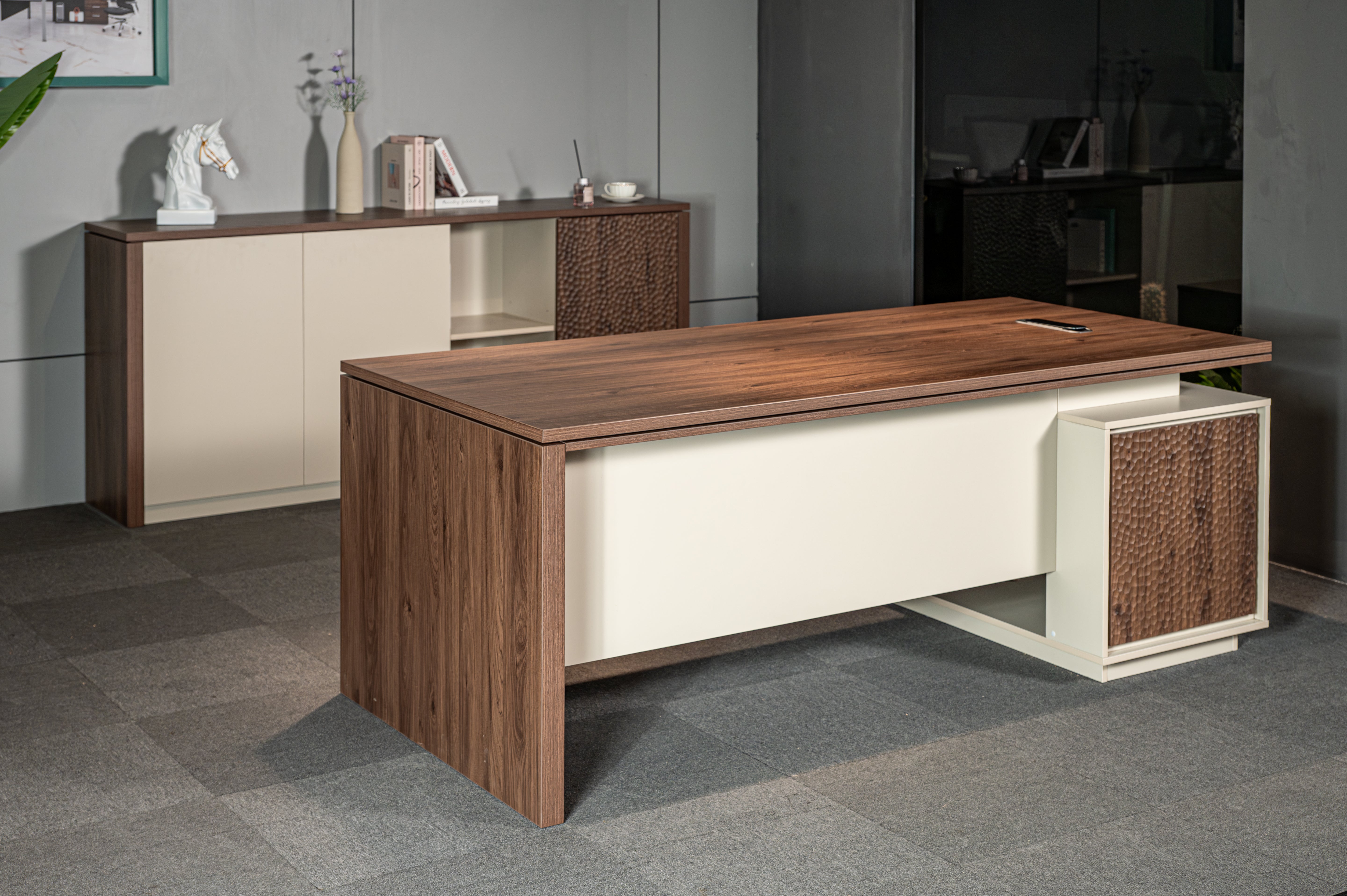 Empire Low File Cabinet 2.0m – Verge Walnut & Elegance Grey