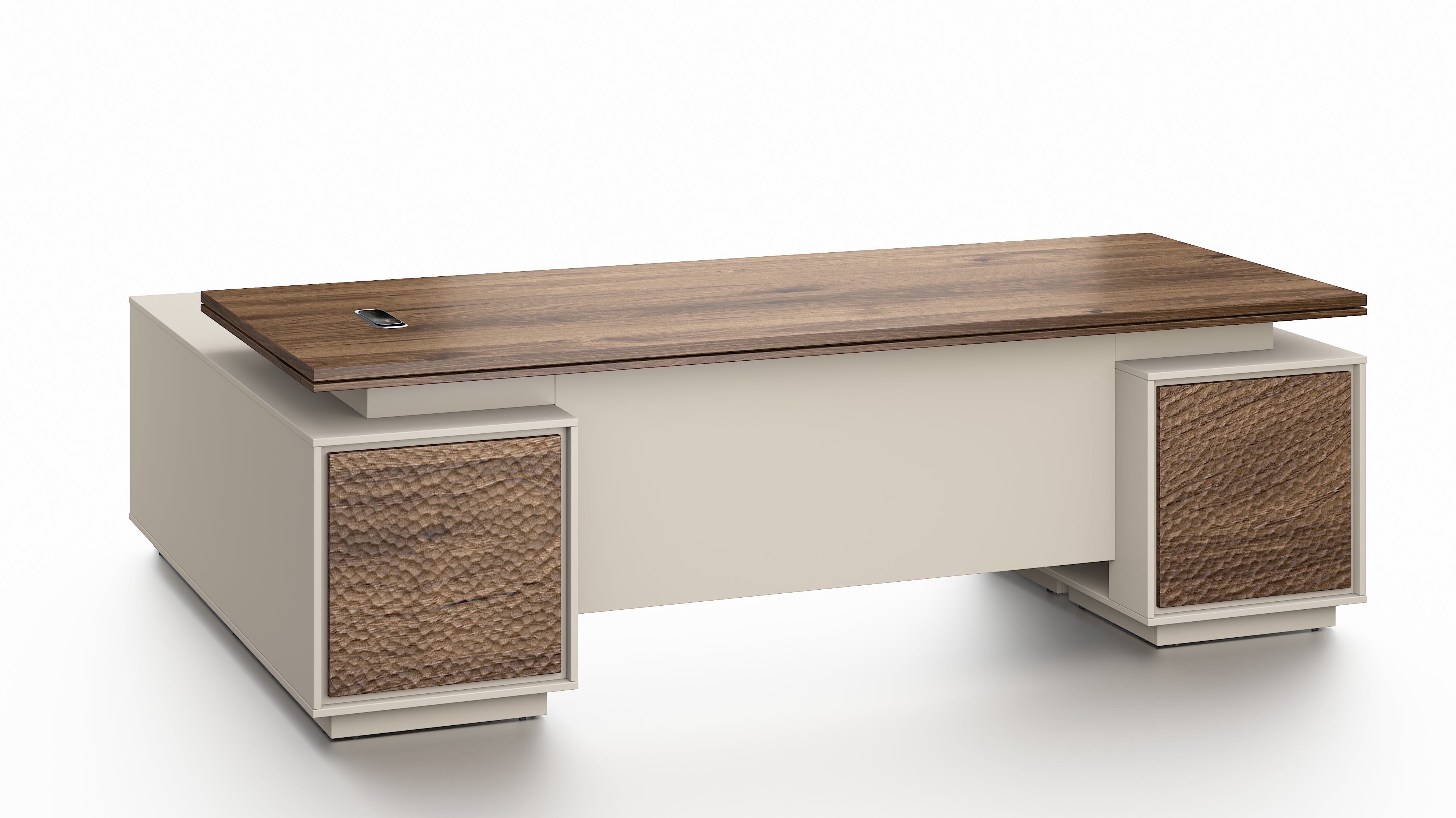 Empire Executive Desk 2.4m-Walnut & Beige Grey with LED Panel