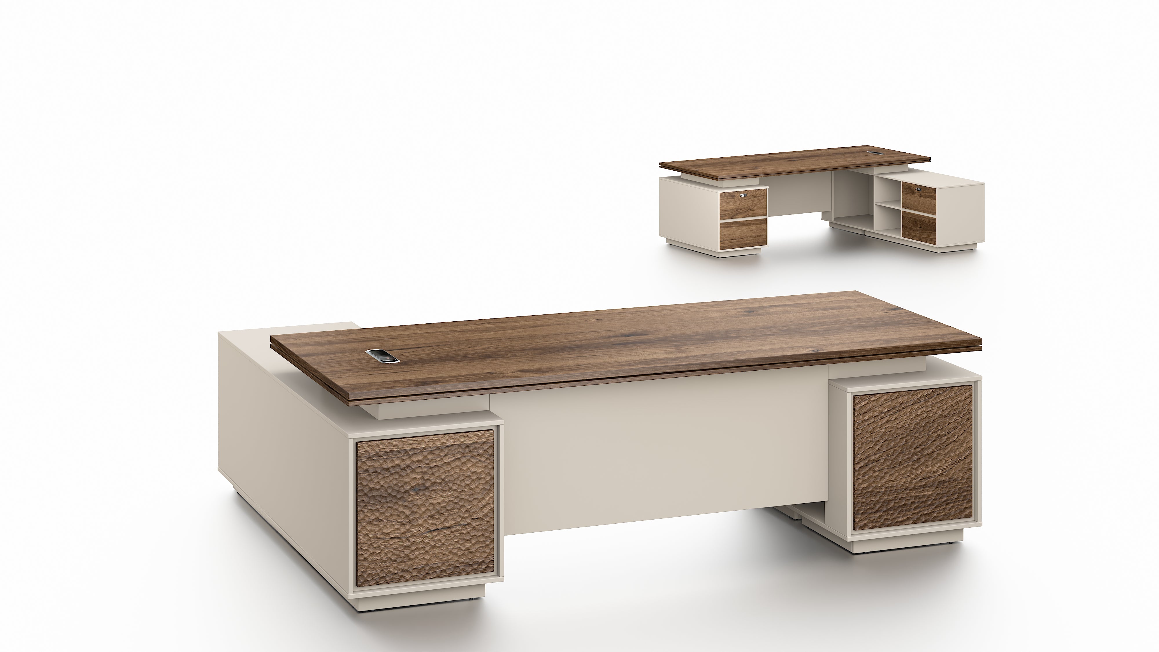 Empire Executive Desk 2.4m-Walnut & Beige Grey with LED Panel