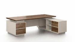 Empire Executive Desk 2.4m-Walnut & Beige Grey with LED Panel