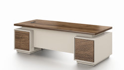 Empire Executive Desk 2.4m-Walnut & Beige Grey with LED Panel