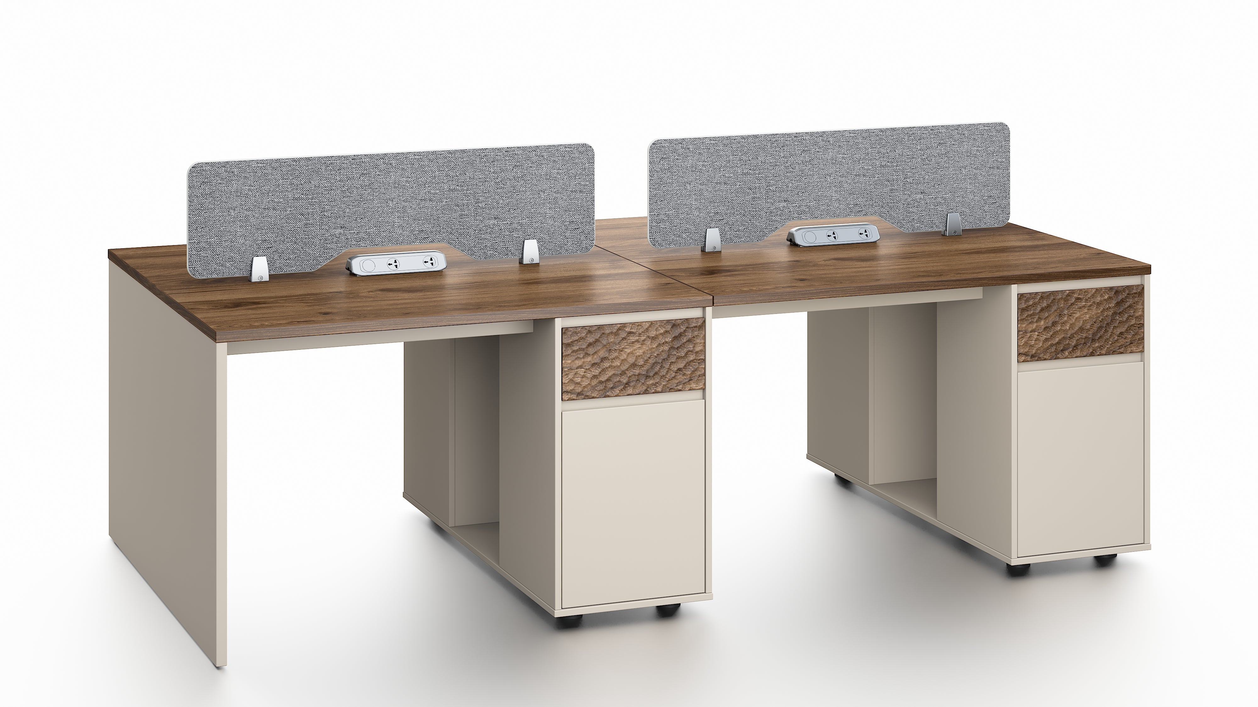 Empire 2 People Workstation With 2 Cabinets 1.2m – Walnut & Elegance Grey