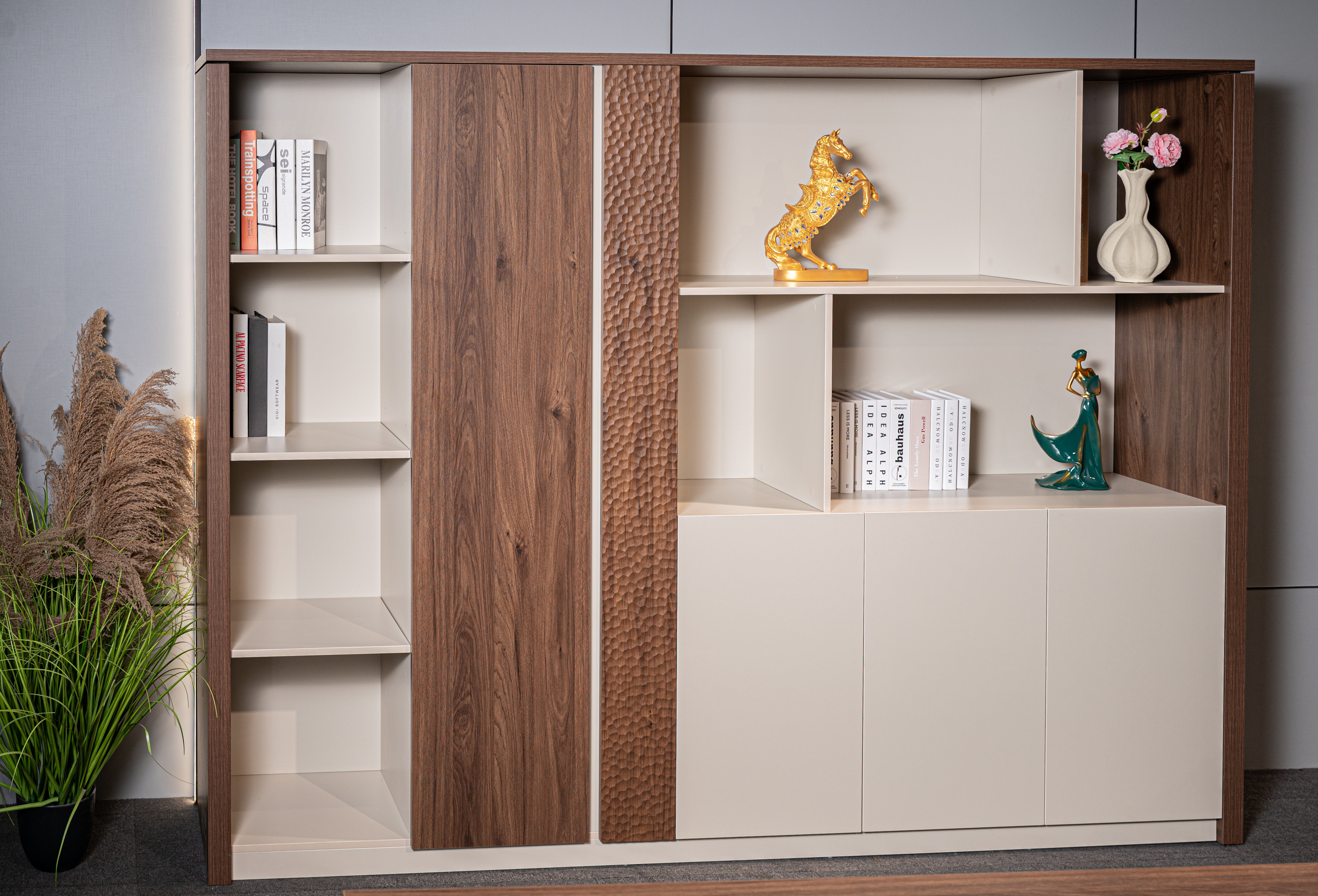 Empire File Cabinet 2.4m – Verge Walnut & Elegance Grey With LED