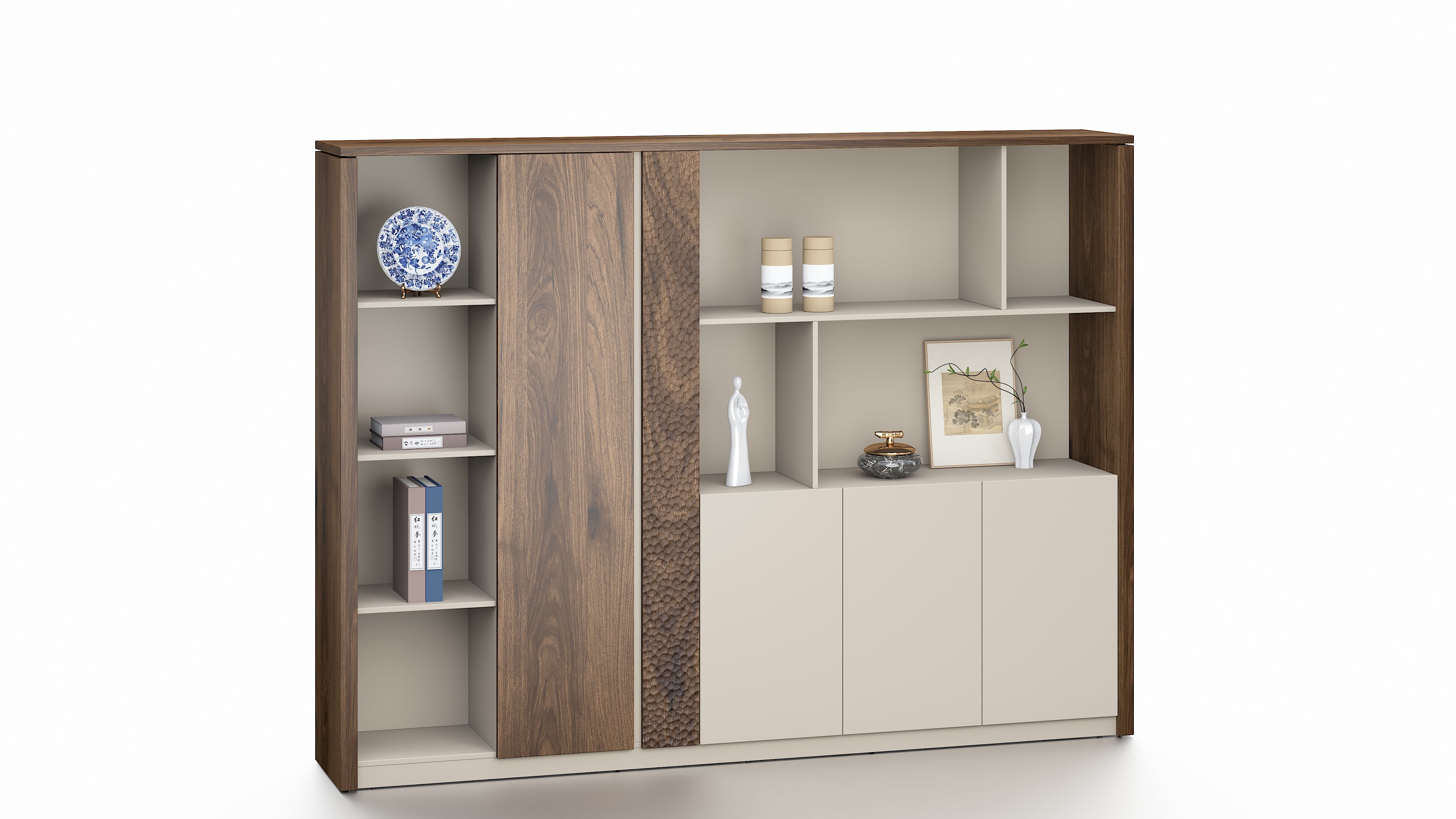 Empire File Cabinet 2.4m – Verge Walnut & Elegance Grey With LED