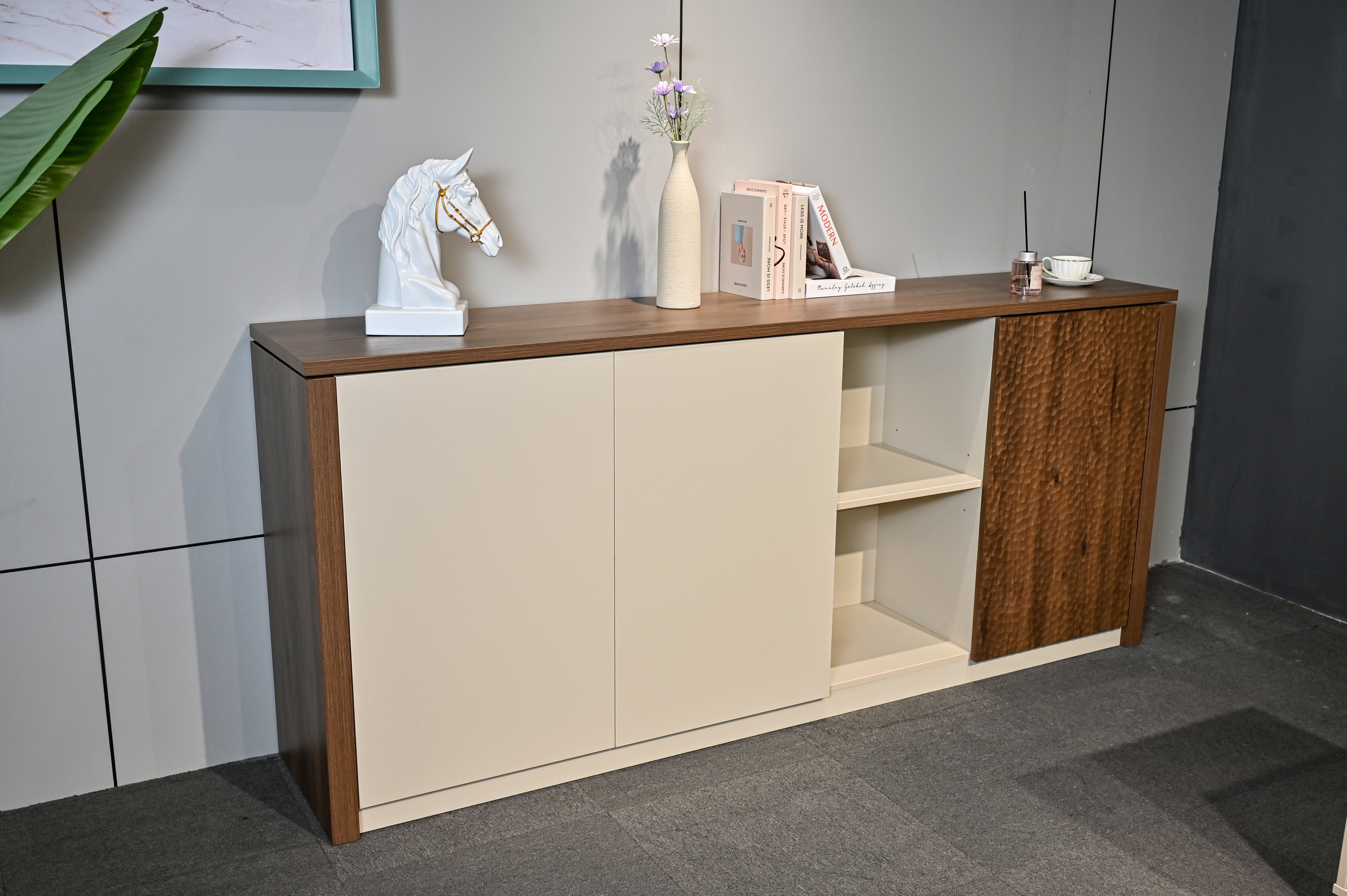 Empire Low File Cabinet 2.0m – Verge Walnut & Elegance Grey