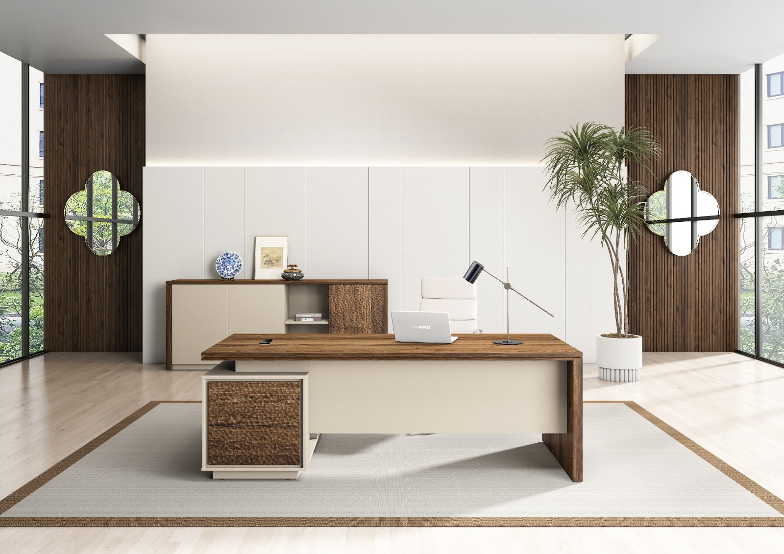 Empire Low File Cabinet 2.0m – Verge Walnut & Elegance Grey