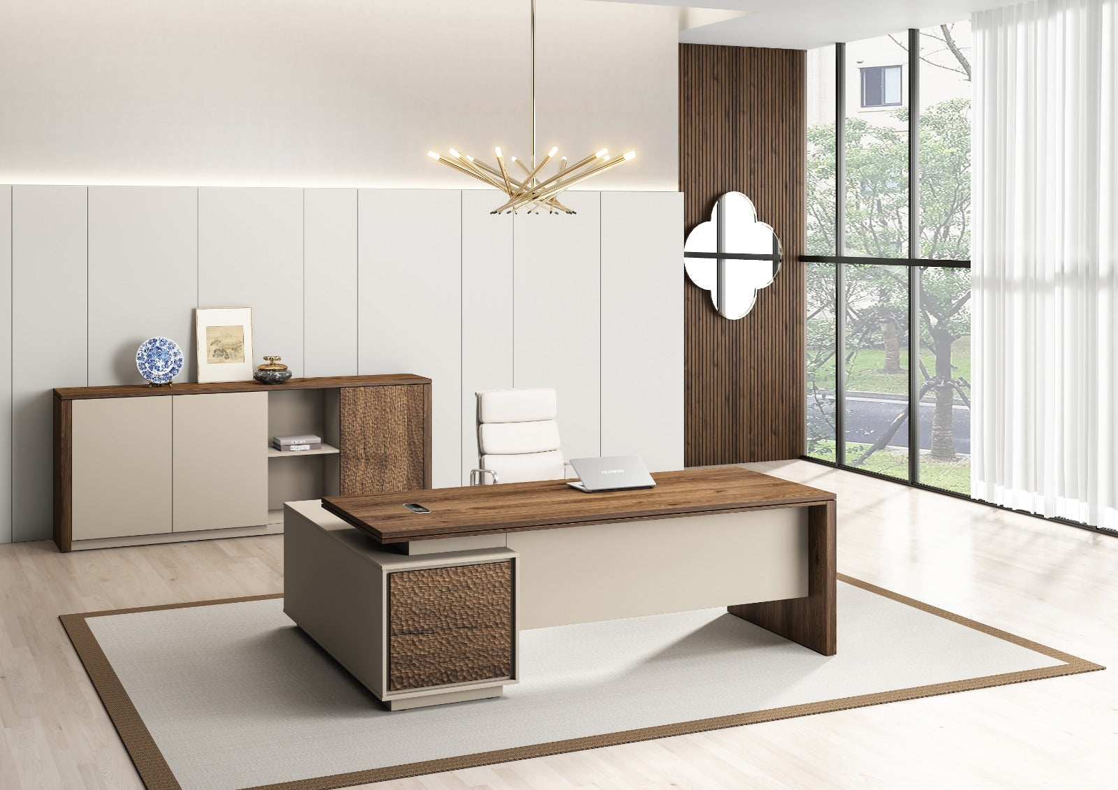 Empire Low File Cabinet 2.0m – Verge Walnut & Elegance Grey