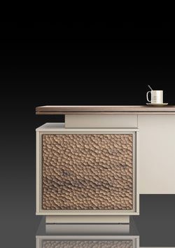 Empire Executive Desk 2.4m-Walnut & Beige Grey with LED Panel