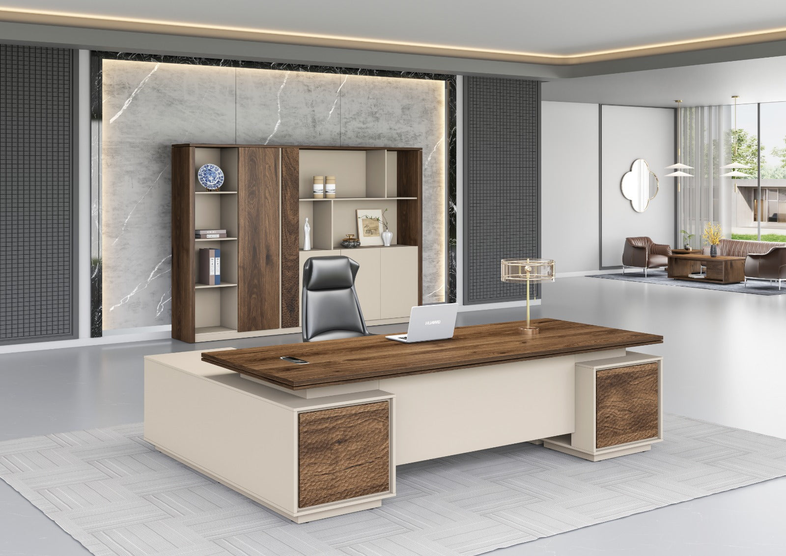 Empire File Cabinet 2.4m – Verge Walnut & Elegance Grey With LED