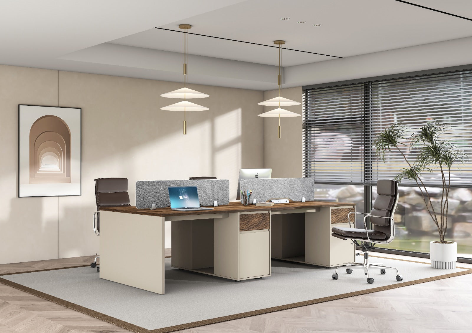 Empire 2 People Workstation With 2 Cabinets 1.2m – Walnut & Elegance Grey