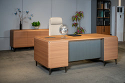 Majestic Oak Executive Desk 2.4m -Golden Oak & Grey