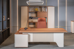Ebony Executive Desk 2m -Golden Oak & Grey